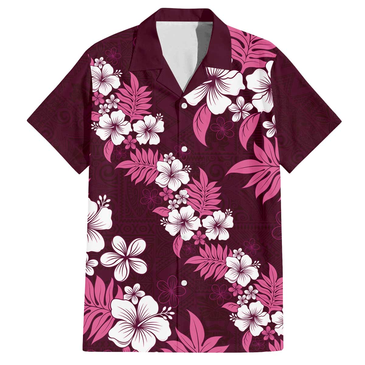 Hawaiian Hibiscus Tribal Floral Pink Family Matching Off The Shoulder Long Sleeve Dress and Hawaiian Shirt Polynesian Tapa Pattern - Polynesian Pride