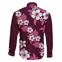 Hawaiian Hibiscus Tribal Floral Pink Family Matching Off The Shoulder Long Sleeve Dress and Hawaiian Shirt Polynesian Tapa Pattern - Polynesian Pride