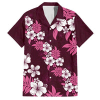 Hawaiian Hibiscus Tribal Floral Pink Family Matching Off Shoulder Maxi Dress and Hawaiian Shirt Polynesian Tapa Pattern - Polynesian Pride