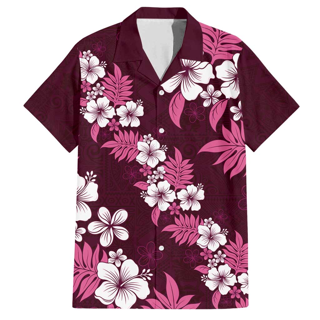 Hawaiian Hibiscus Tribal Floral Pink Family Matching Puletasi and Hawaiian Shirt Polynesian Tapa Pattern - Polynesian Pride