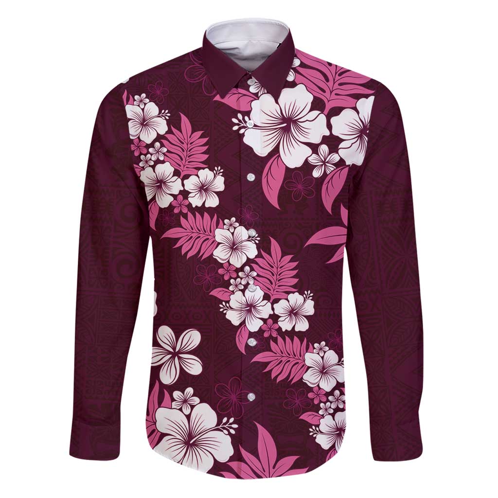 Hawaiian Hibiscus Tribal Floral Pink Family Matching Puletasi and Hawaiian Shirt Polynesian Tapa Pattern - Polynesian Pride