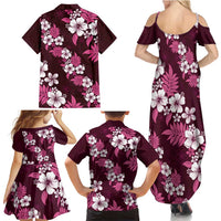 Hawaiian Hibiscus Tribal Floral Pink Family Matching Summer Maxi Dress and Hawaiian Shirt Polynesian Tapa Pattern - Polynesian Pride