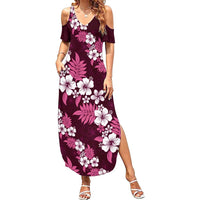 Hawaiian Hibiscus Tribal Floral Pink Family Matching Summer Maxi Dress and Hawaiian Shirt Polynesian Tapa Pattern - Polynesian Pride