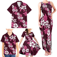Hawaiian Hibiscus Tribal Floral Pink Family Matching Tank Maxi Dress and Hawaiian Shirt Polynesian Tapa Pattern - Polynesian Pride