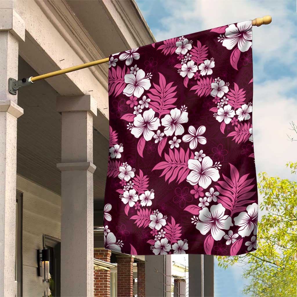 Hawaiian Hibiscus Tribal Floral Pink Garden Flag Polynesian Tapa Pattern - Polynesian Pride