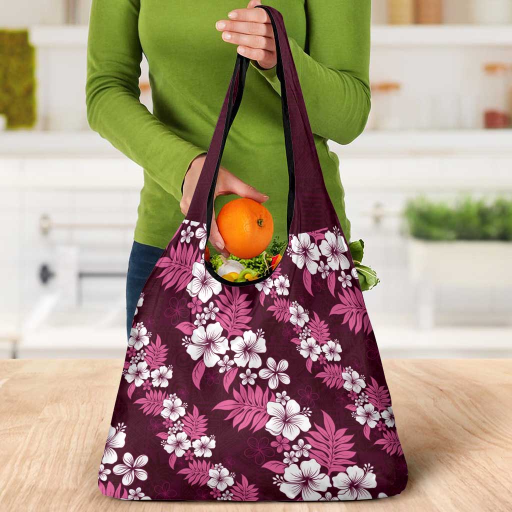 Hawaiian Hibiscus Tribal Floral Pink Grocery Bag Polynesian Tapa Pattern - Polynesian Pride