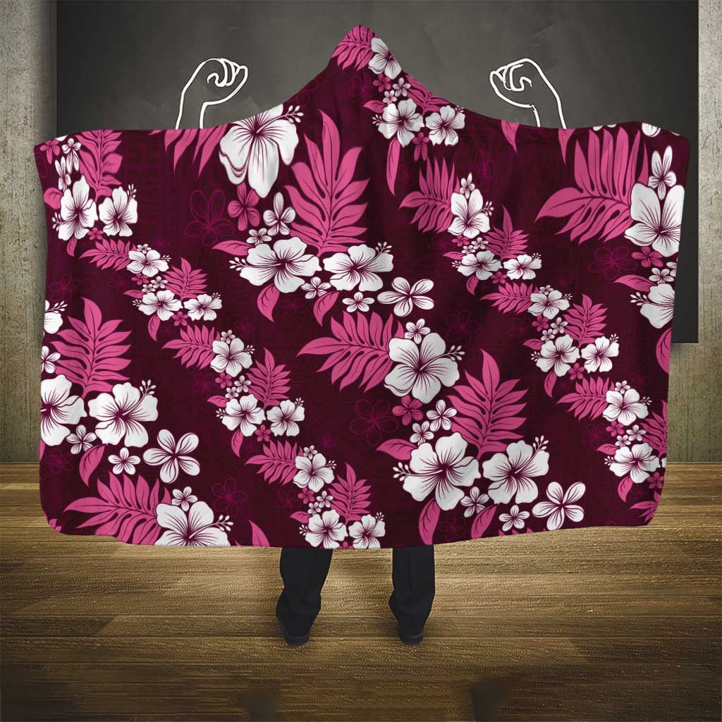 Hawaiian Hibiscus Tribal Floral Pink Hooded Blanket Polynesian Tapa Pattern - Polynesian Pride