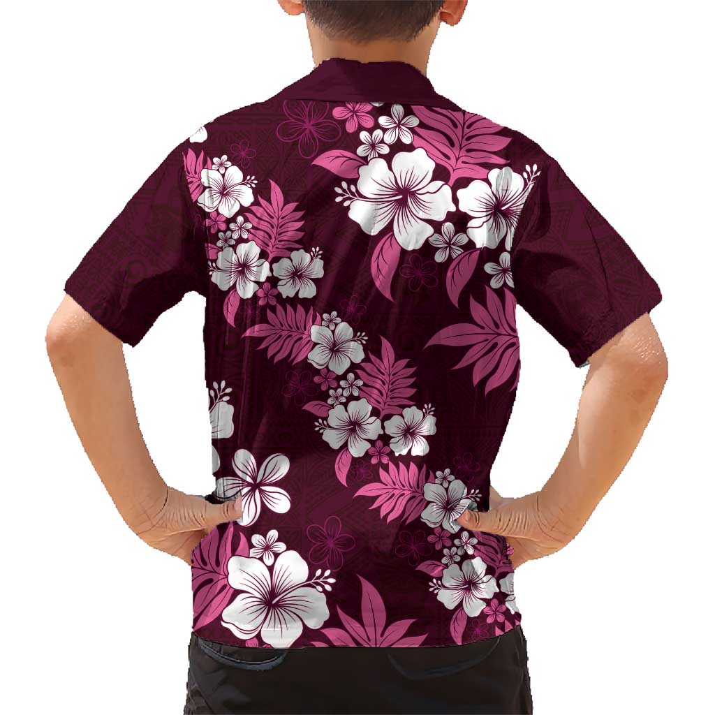 Hawaiian Hibiscus Tribal Floral Pink Kid Hawaiian Shirt Polynesian Tapa Pattern - Polynesian Pride