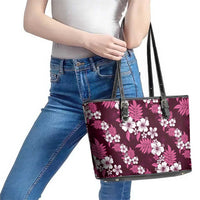 Hawaiian Hibiscus Tribal Floral Pink Leather Tote Bag Polynesian Tapa Pattern - Polynesian Pride