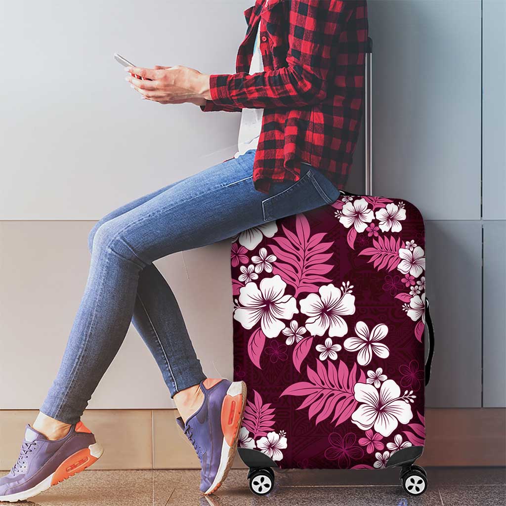 Hawaiian Hibiscus Tribal Floral Pink Luggage Cover Polynesian Tapa Pattern - Polynesian Pride