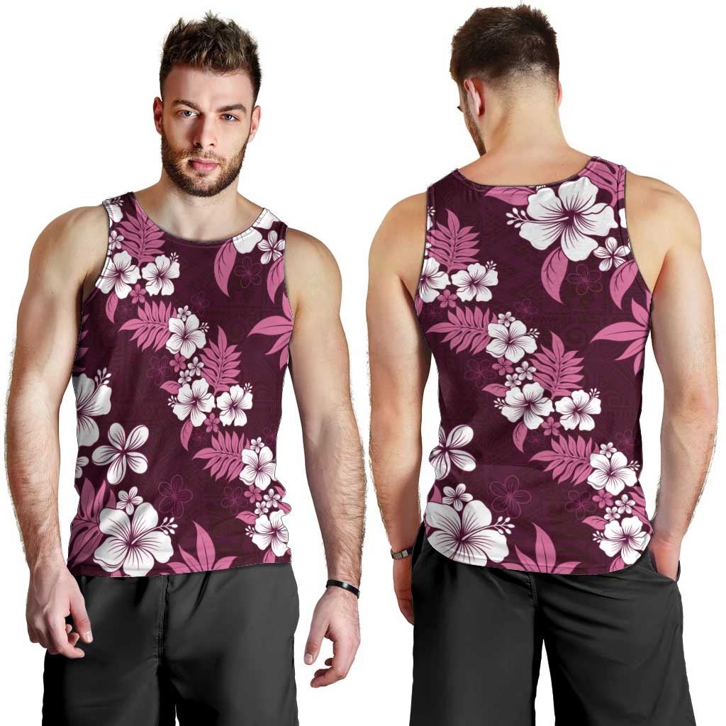 Hawaiian Hibiscus Tribal Floral Pink Men Tank Top Polynesian Tapa Pattern - Polynesian Pride