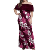 Hawaiian Hibiscus Tribal Floral Pink Off Shoulder Maxi Dress Polynesian Tapa Pattern - Polynesian Pride