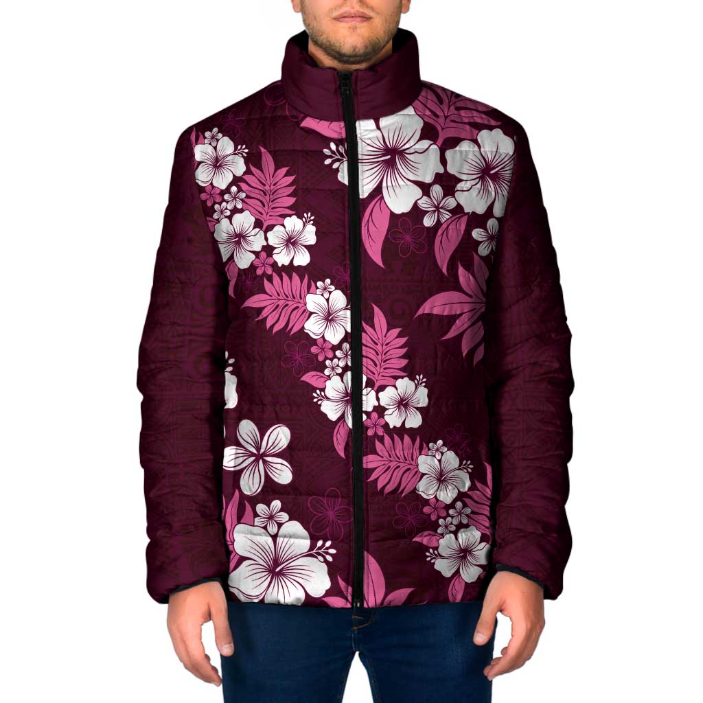 Hawaiian Hibiscus Tribal Floral Pink Padded Jacket Polynesian Tapa Pattern LT01 Men Pink - Polynesian Pride
