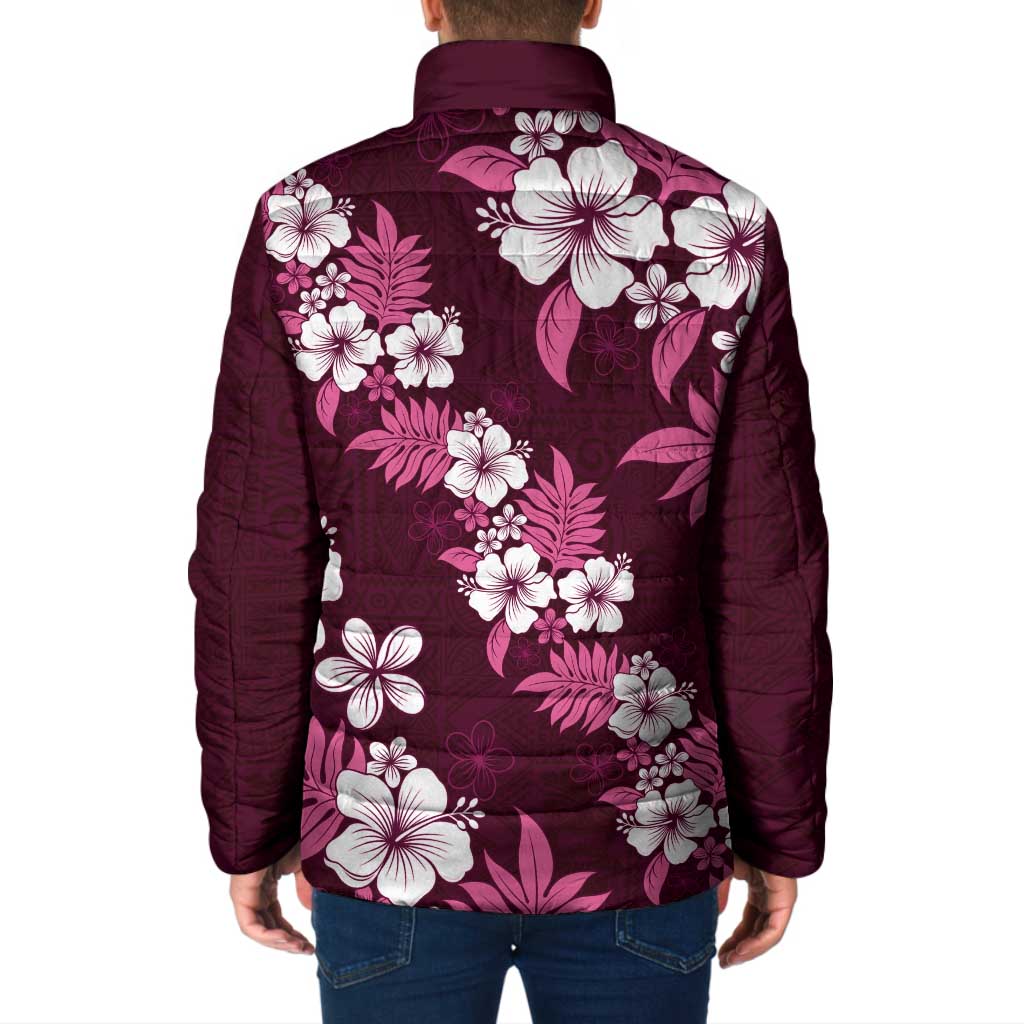 Hawaiian Hibiscus Tribal Floral Pink Padded Jacket Polynesian Tapa Pattern LT01 - Polynesian Pride