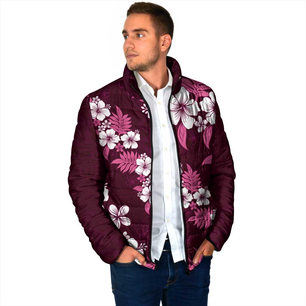 Hawaiian Hibiscus Tribal Floral Pink Padded Jacket Polynesian Tapa Pattern LT01 - Polynesian Pride