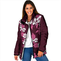 Hawaiian Hibiscus Tribal Floral Pink Padded Jacket Polynesian Tapa Pattern LT01 Women Pink - Polynesian Pride