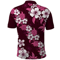 Hawaiian Hibiscus Tribal Floral Pink Polo Shirt Polynesian Tapa Pattern - Polynesian Pride