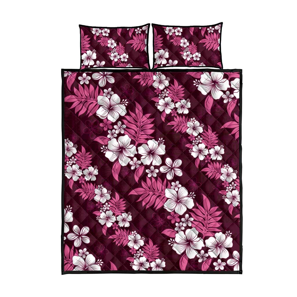 Hawaiian Hibiscus Tribal Floral Pink Quilt Bed Set Polynesian Tapa Pattern - Polynesian Pride