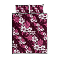 Hawaiian Hibiscus Tribal Floral Pink Quilt Bed Set Polynesian Tapa Pattern - Polynesian Pride