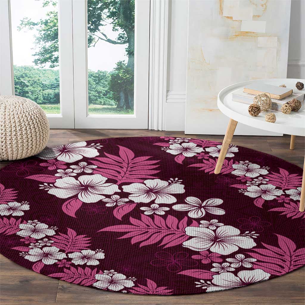 Hawaiian Hibiscus Tribal Floral Pink Round Carpet Polynesian Tapa Pattern - Polynesian Pride