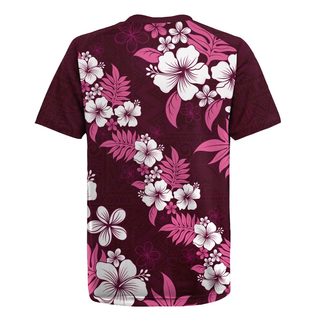 Hawaiian Hibiscus Tribal Floral Pink Rugby Jersey Polynesian Tapa Pattern - Polynesian Pride