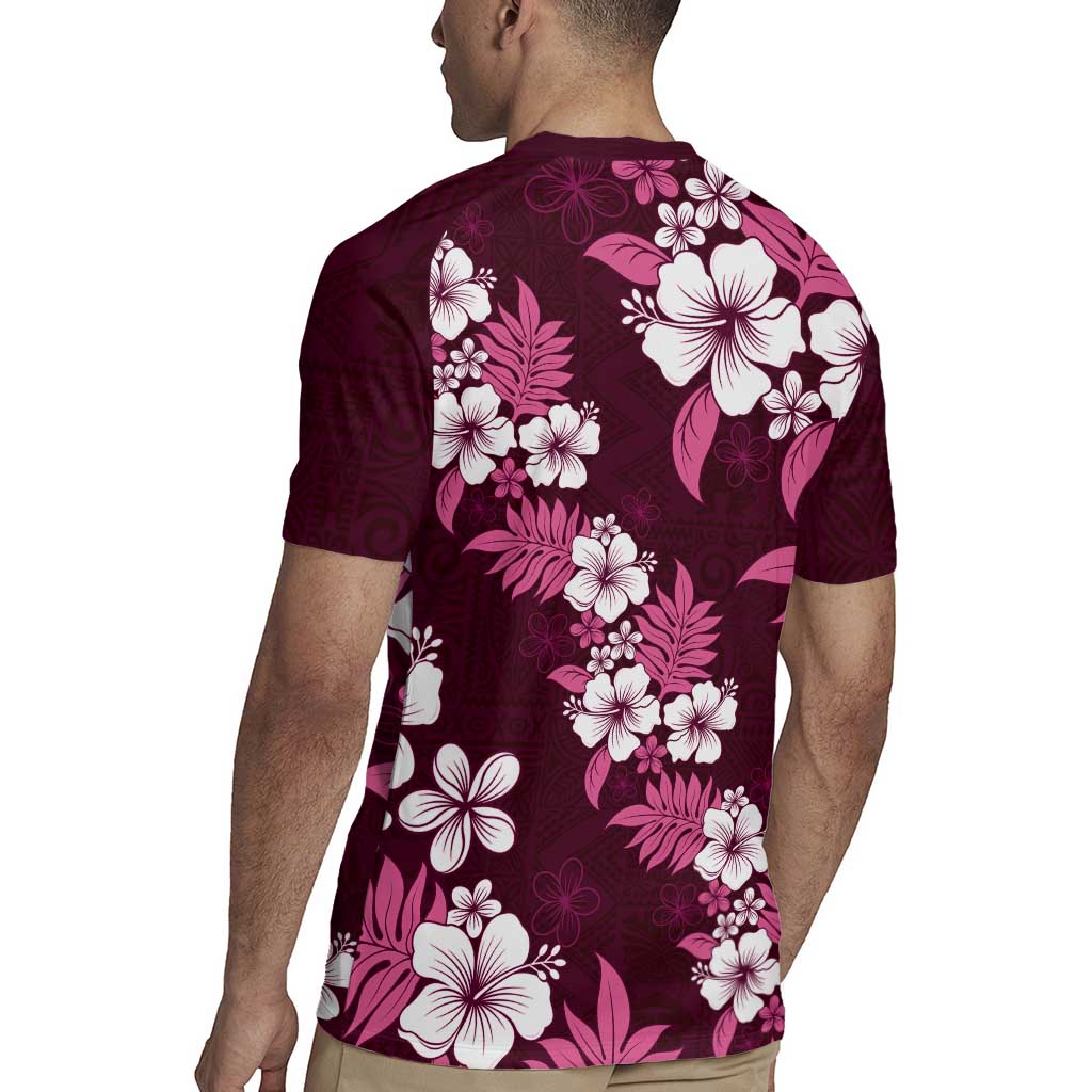 Hawaiian Hibiscus Tribal Floral Pink Rugby Jersey Polynesian Tapa Pattern - Polynesian Pride