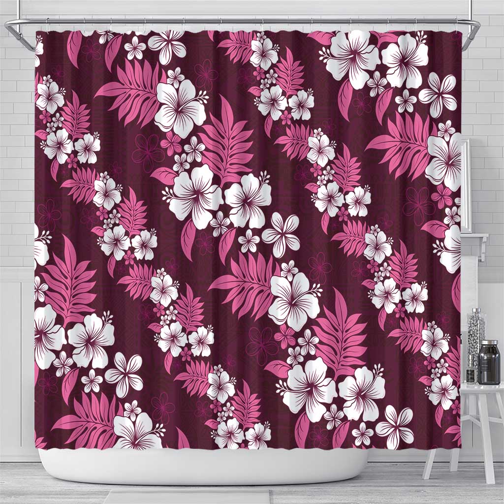 Hawaiian Hibiscus Tribal Floral Pink Shower Curtain Polynesian Tapa Pattern - Polynesian Pride