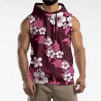 Hawaiian Hibiscus Tribal Floral Pink Sleeveless Hoodie Polynesian Tapa Pattern - Polynesian Pride