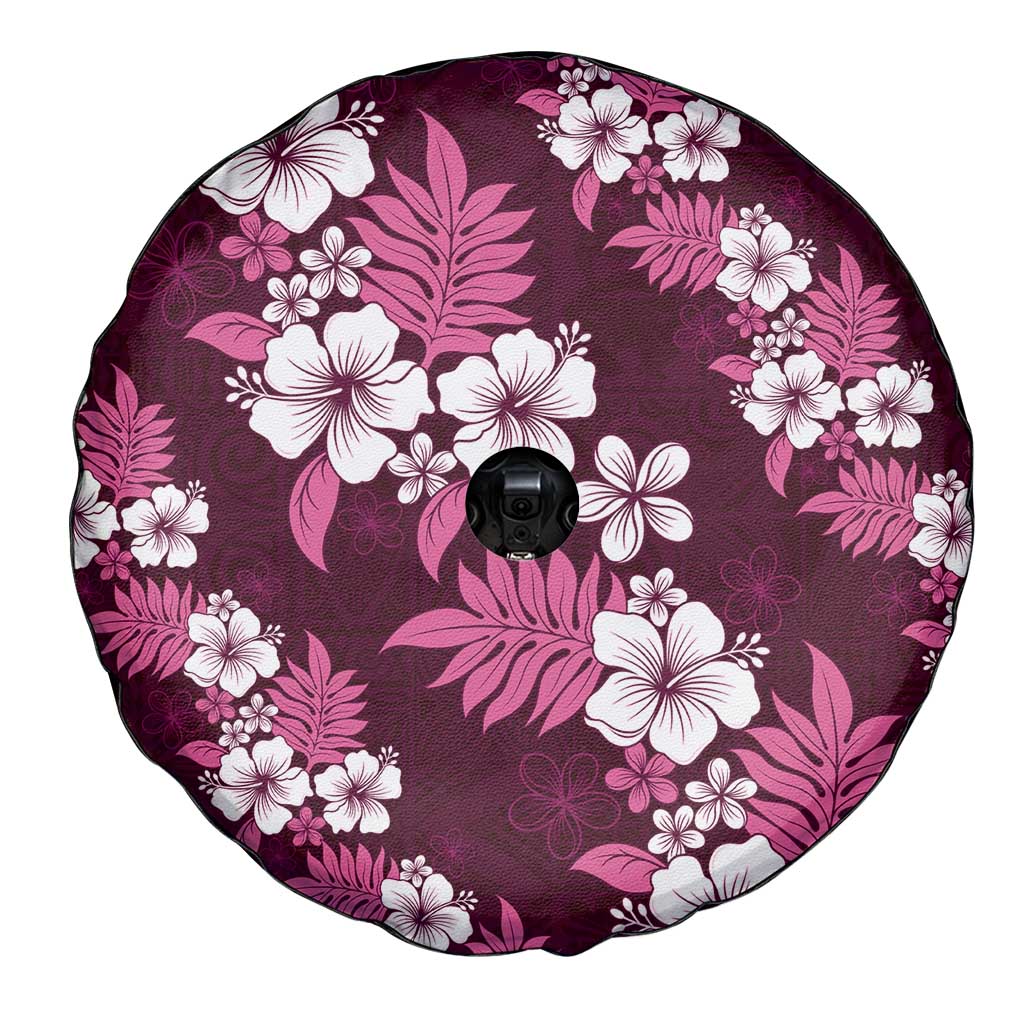 Hawaiian Hibiscus Tribal Floral Pink Spare Tire Cover Polynesian Tapa Pattern - Polynesian Pride