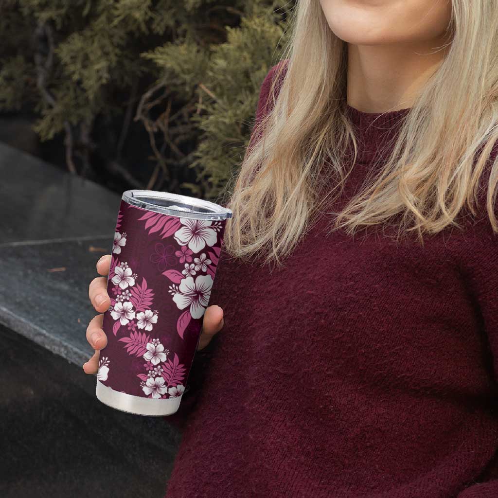 Hawaiian Hibiscus Tribal Floral Pink Tumbler Cup Polynesian Tapa Pattern - Polynesian Pride