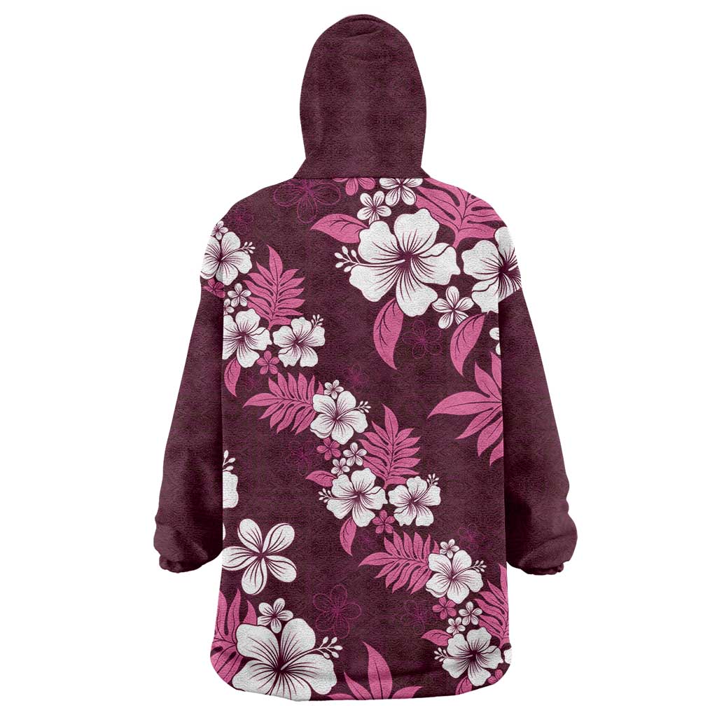 Hawaiian Hibiscus Tribal Floral Pink Wearable Blanket Hoodie Polynesian Tapa Pattern - Polynesian Pride
