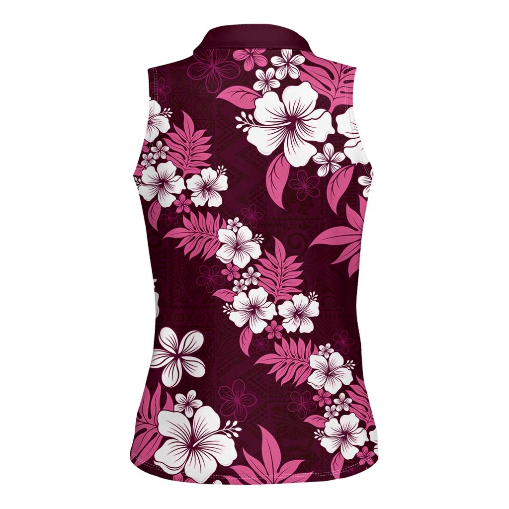 Hawaiian Hibiscus Tribal Floral Pink Women Sleeveless Polo Shirt Polynesian Tapa Pattern LT01 - Polynesian Pride