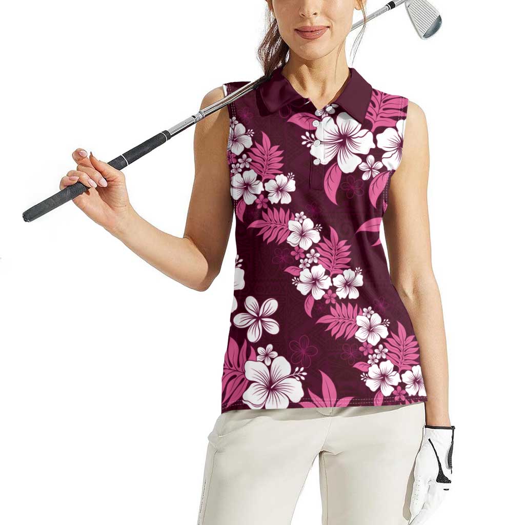 Hawaiian Hibiscus Tribal Floral Pink Women Sleeveless Polo Shirt Polynesian Tapa Pattern LT01 - Polynesian Pride