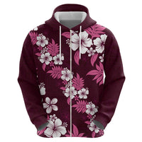 Hawaiian Hibiscus Tribal Floral Pink Zip Hoodie Polynesian Tapa Pattern - Polynesian Pride