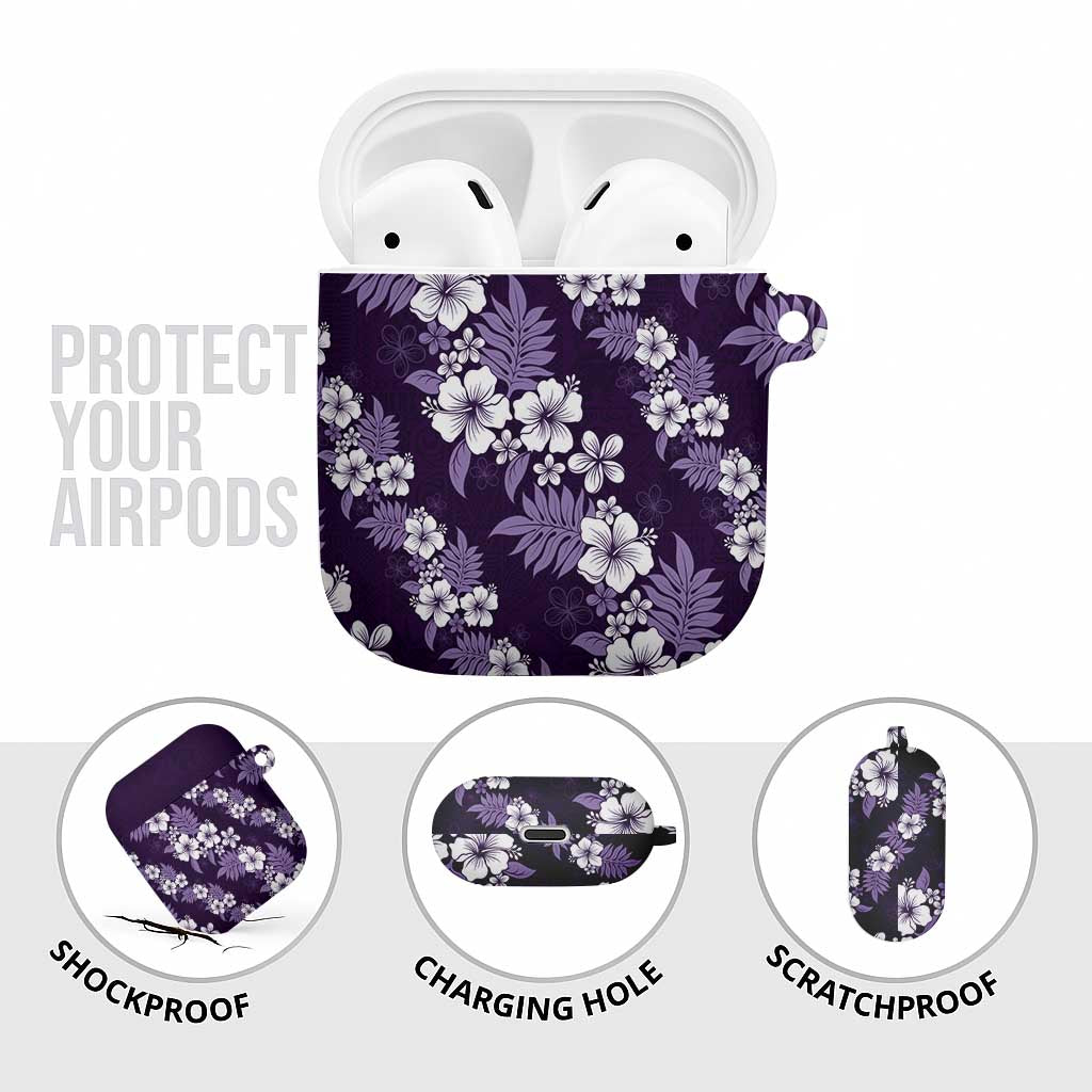 Hawaiian Hibiscus Tribal Floral Purple AirPods Case Polynesian Tapa Pattern - Polynesian Pride