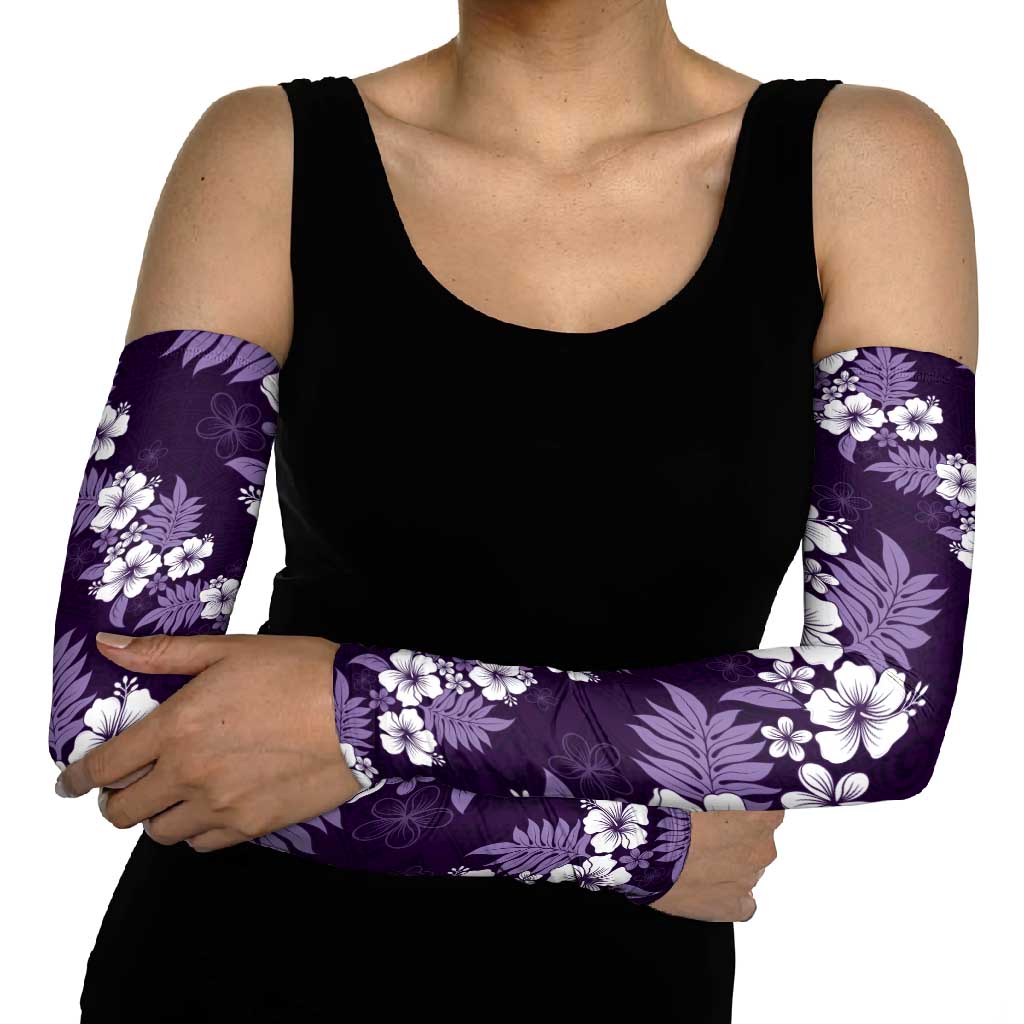 Hawaiian Hibiscus Tribal Floral Purple Arm Sleeves Polynesian Tapa Pattern - Polynesian Pride