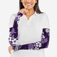 Hawaiian Hibiscus Tribal Floral Purple Arm Sleeves Polynesian Tapa Pattern - Polynesian Pride