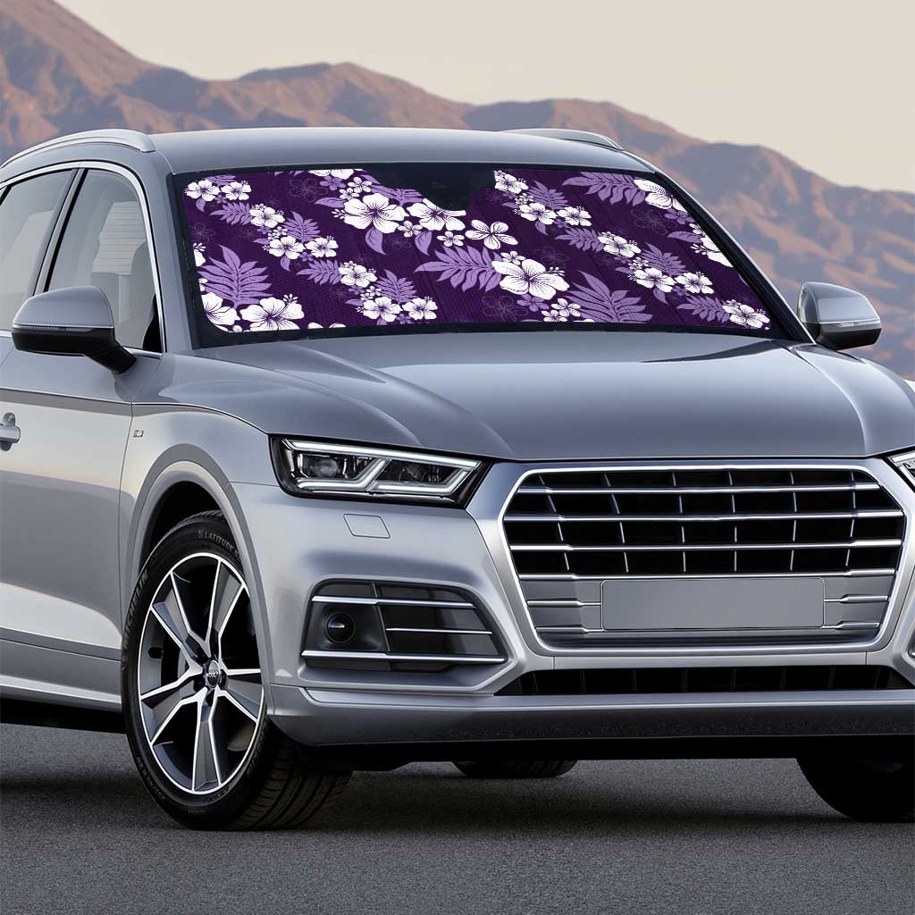 Hawaiian Hibiscus Tribal Floral Purple Auto Sun Shade Polynesian Tapa Pattern - Polynesian Pride