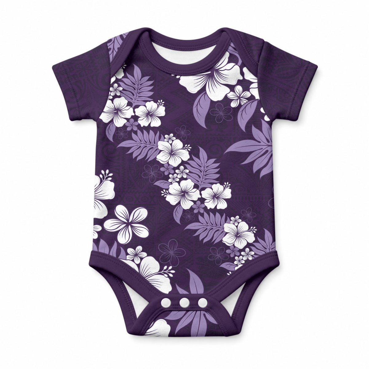 Hawaiian Hibiscus Tribal Floral Purple Baby Onesie Polynesian Tapa Pattern