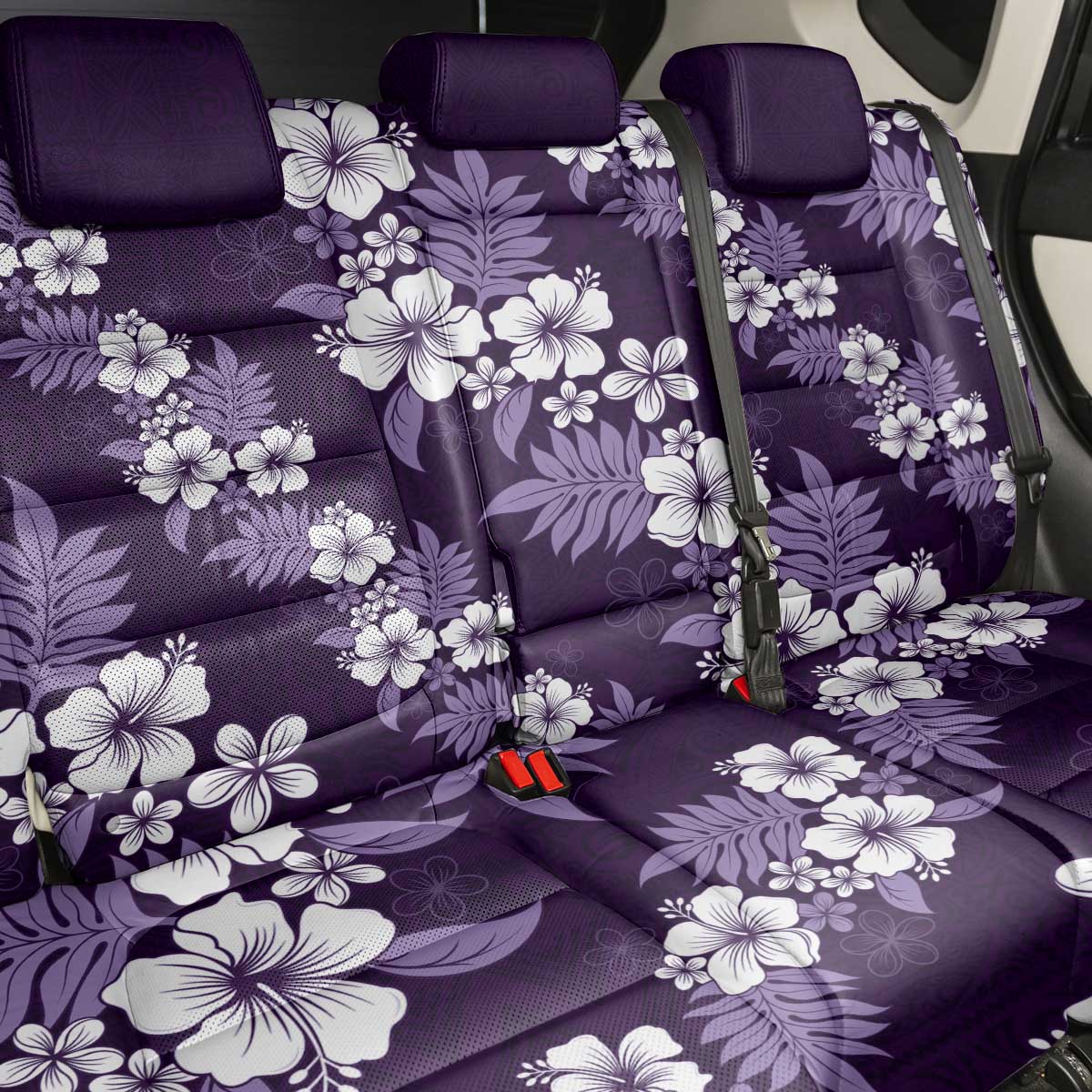 Hawaiian Hibiscus Tribal Floral Purple Back Car Seat Cover Polynesian Tapa Pattern - Polynesian Pride