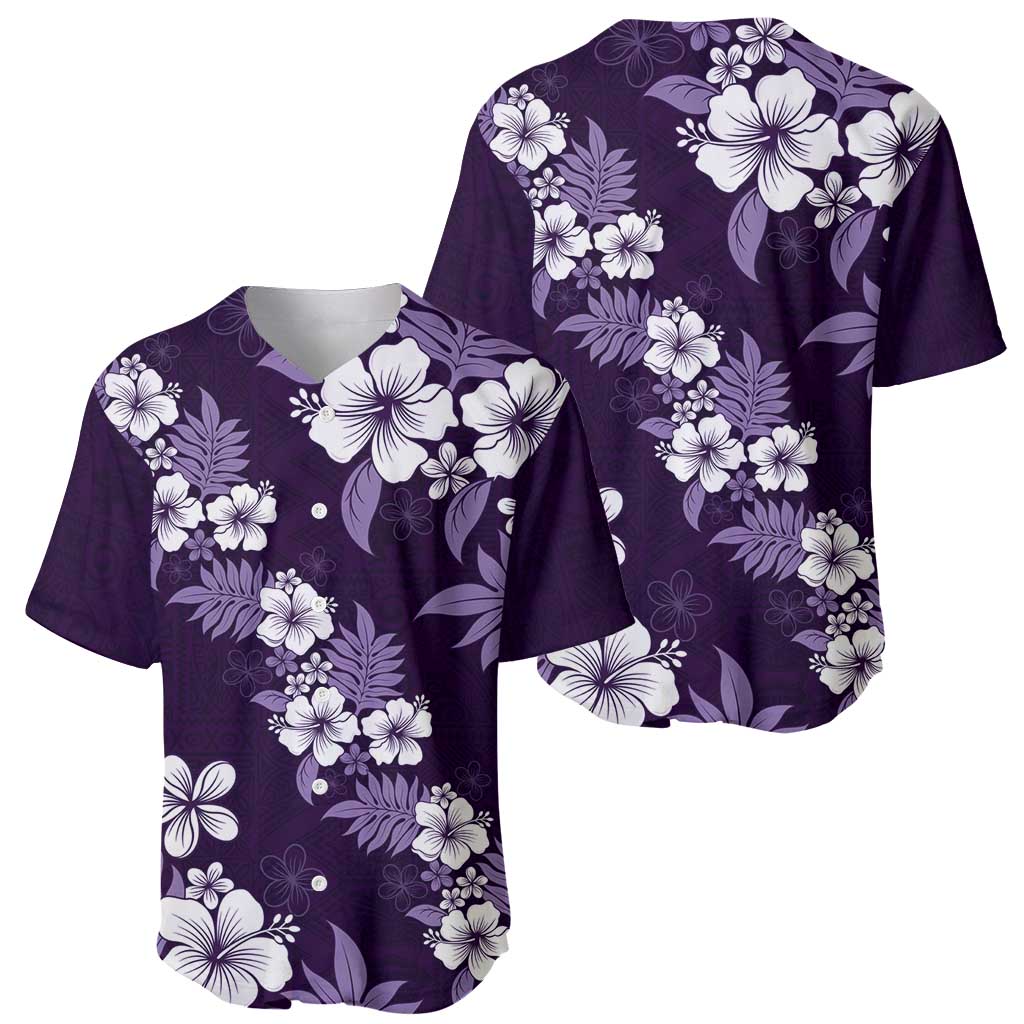 Hawaiian Hibiscus Tribal Floral Purple Baseball Jersey Polynesian Tapa Pattern - Polynesian Pride