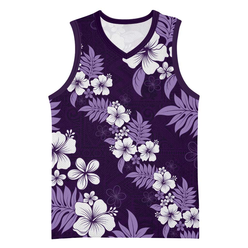 Hawaiian Hibiscus Tribal Floral Purple Basketball Jersey Polynesian Tapa Pattern - Polynesian Pride