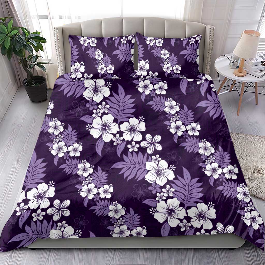 Hawaiian Hibiscus Tribal Floral Purple Bedding Set Polynesian Tapa Pattern - Polynesian Pride