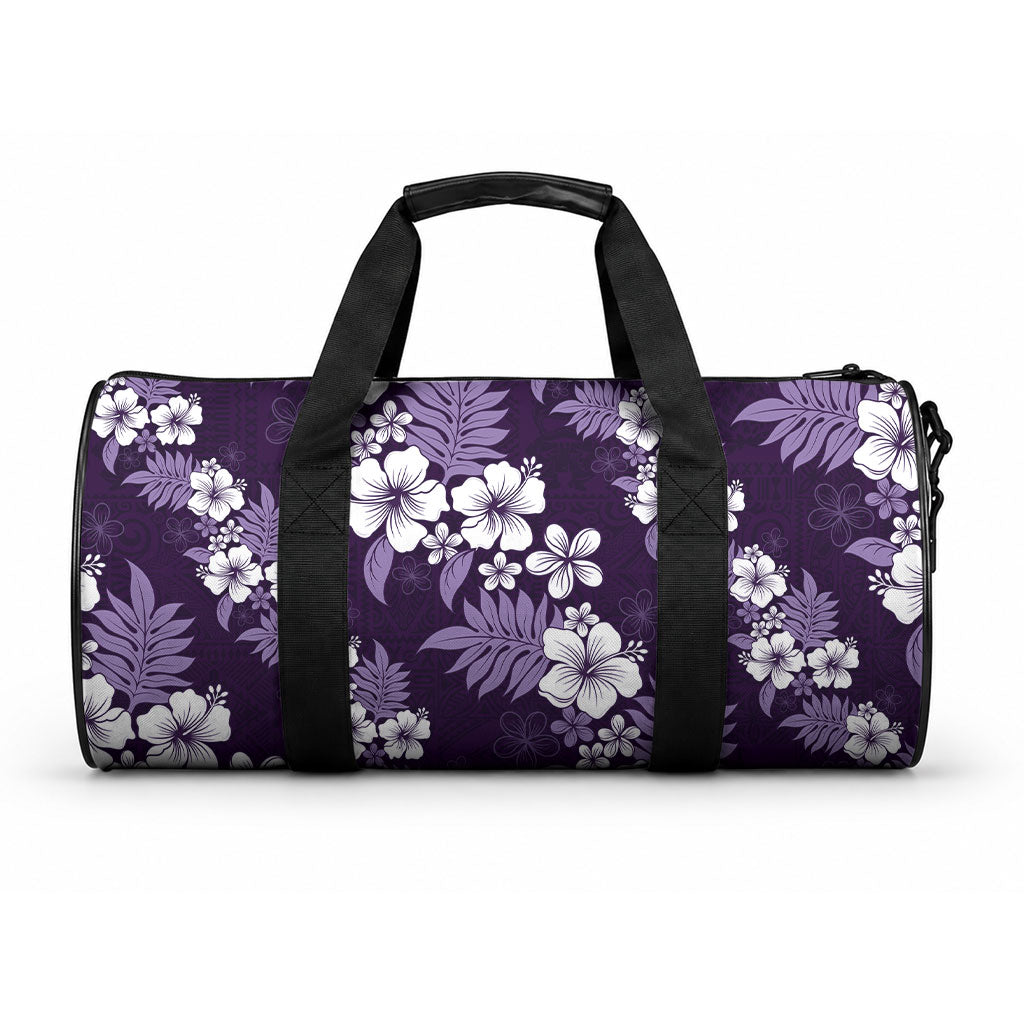 Hawaiian Hibiscus Tribal Floral Purple Duffle Bag Polynesian Tapa Pattern