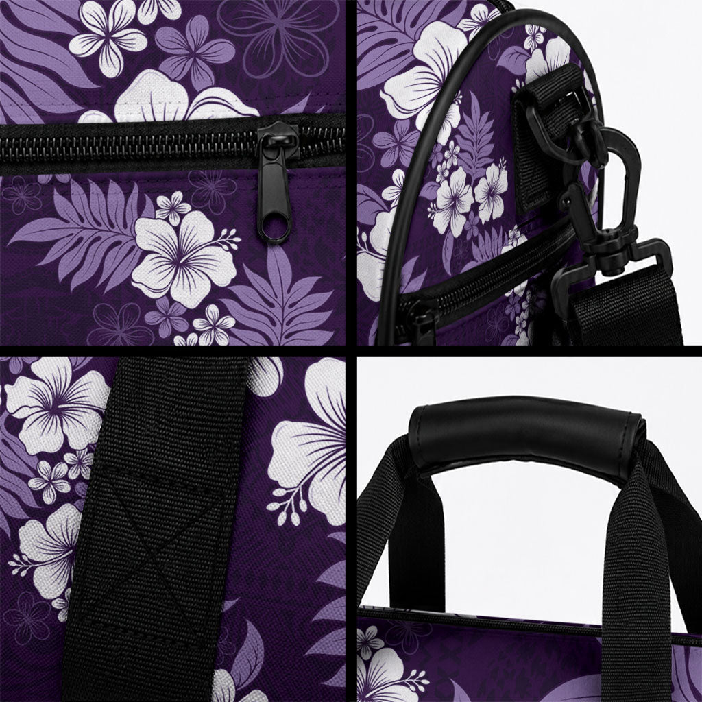Hawaiian Hibiscus Tribal Floral Purple Duffle Bag Polynesian Tapa Pattern