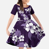 Hawaiian Hibiscus Tribal Floral Purple Family Matching Long Sleeve Bodycon Dress and Hawaiian Shirt Polynesian Tapa Pattern - Polynesian Pride