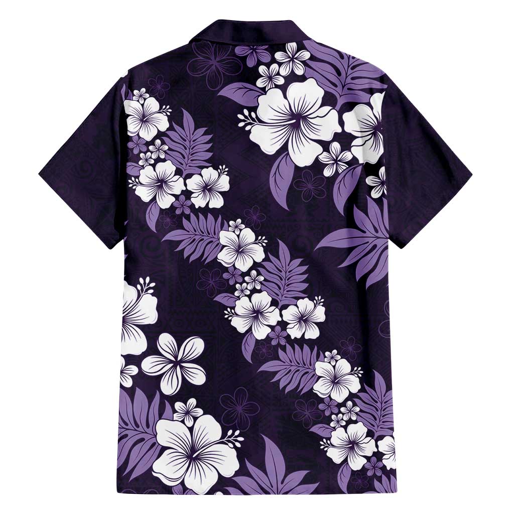 Hawaiian Hibiscus Tribal Floral Purple Family Matching Long Sleeve Bodycon Dress and Hawaiian Shirt Polynesian Tapa Pattern - Polynesian Pride
