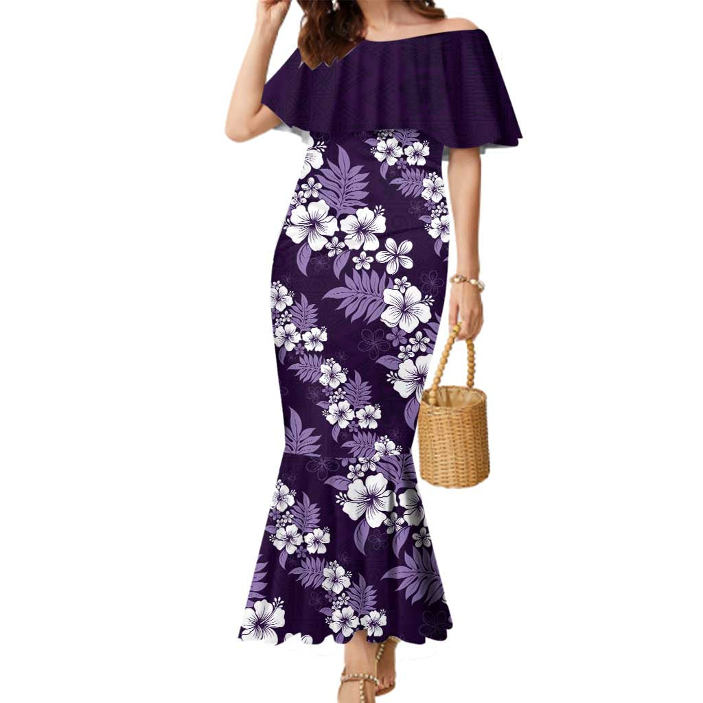 Hawaiian Hibiscus Tribal Floral Purple Family Matching Mermaid Dress and Hawaiian Shirt Polynesian Tapa Pattern - Polynesian Pride