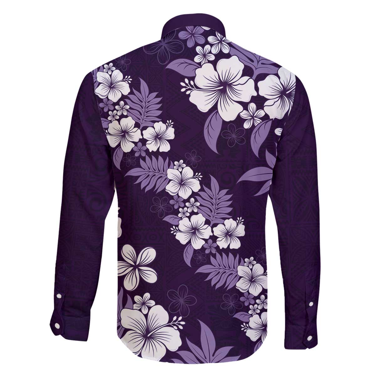 Hawaiian Hibiscus Tribal Floral Purple Family Matching Off The Shoulder Long Sleeve Dress and Hawaiian Shirt Polynesian Tapa Pattern - Polynesian Pride