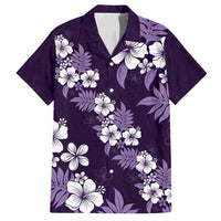Hawaiian Hibiscus Tribal Floral Purple Family Matching Off Shoulder Short Dress and Hawaiian Shirt Polynesian Tapa Pattern - Polynesian Pride